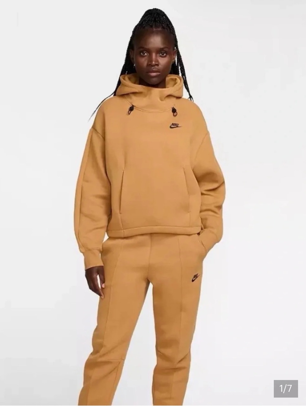 NWT!! Nike Sportswear Tech Fleece Oversized Hoodie in Flax with Black Details